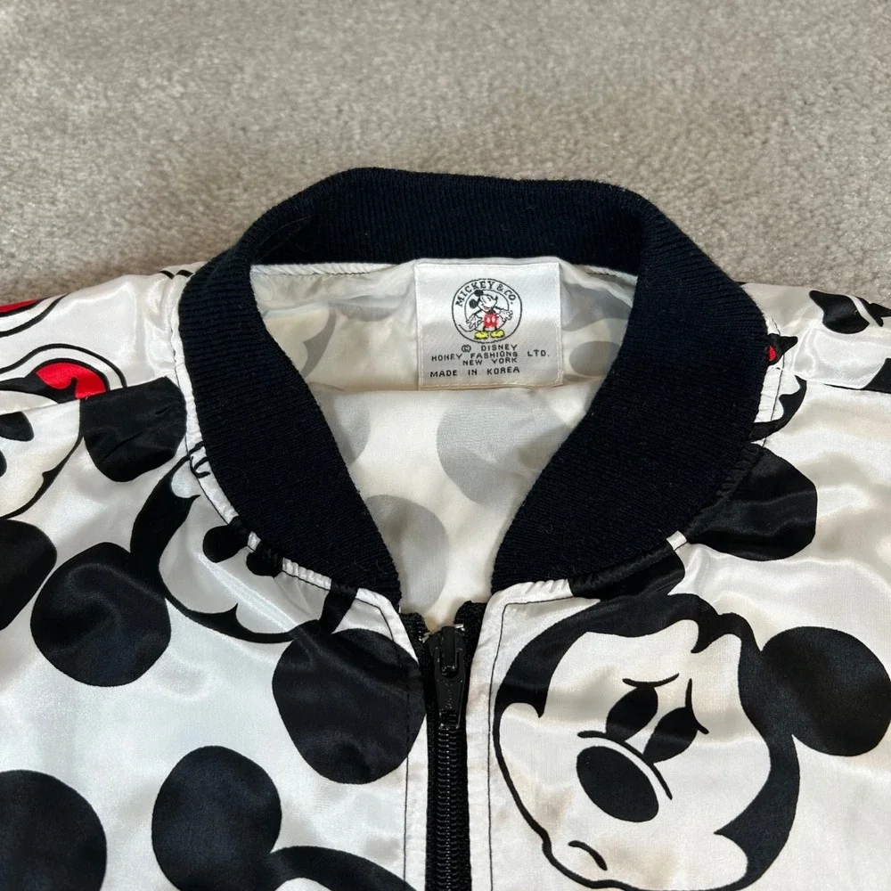 Vintage 90s Mickey & Co Bomber Jacket Mens Medium White Mickey‎ Mouse AOP Faces
